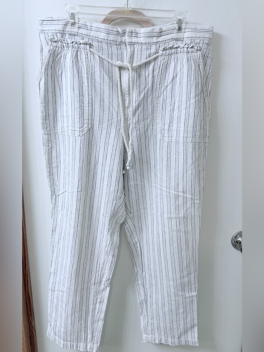 Anthropologie White/Blue Striped Drawstring Pants